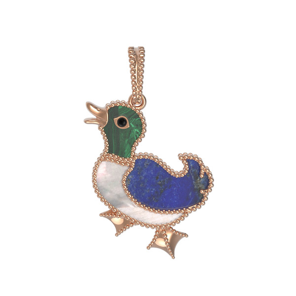 Подвеска из золота c эмаль , лазуритом, малахитом и перламутром