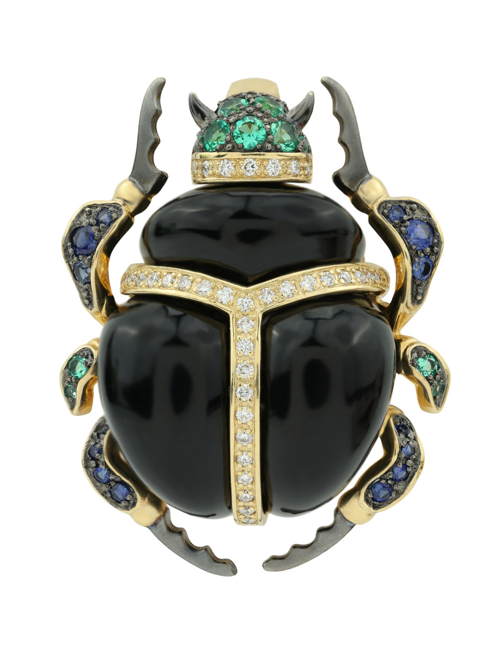 Подвеска из лимонного золота c бриллиантами, сапфиром, изумрудом, ониксом и изумрудом