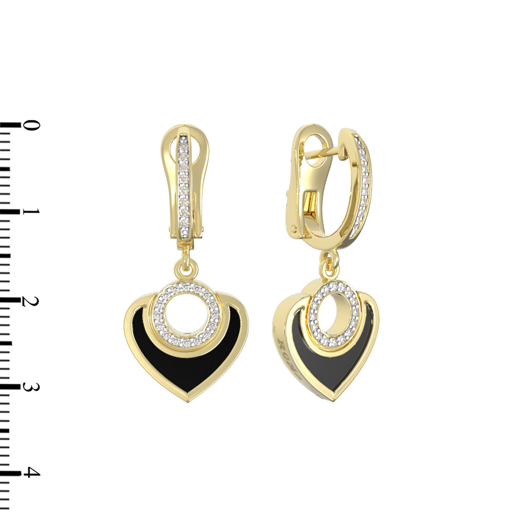 Серьги из лимонного золота c бриллиантами и ониксом