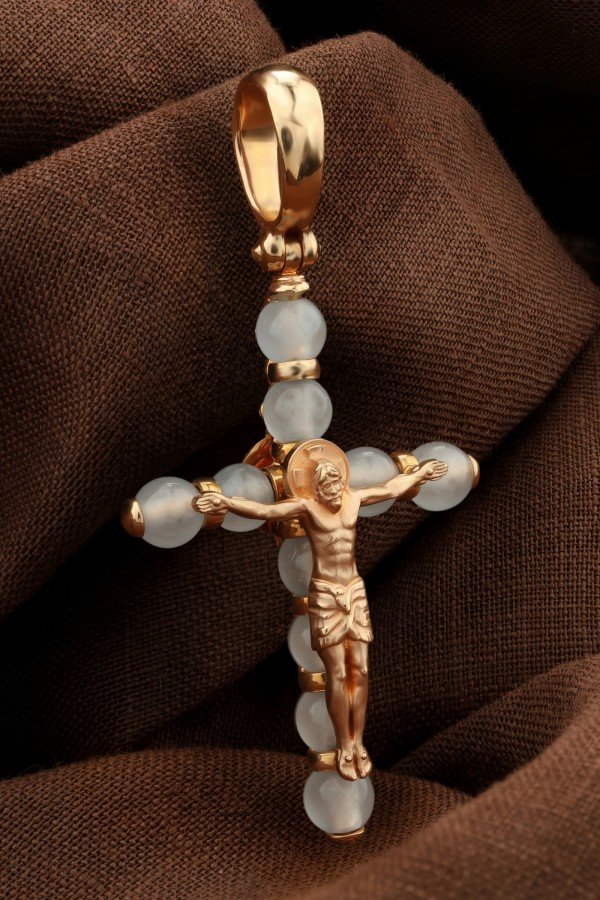 Крест из золота 585 пробы c агатом