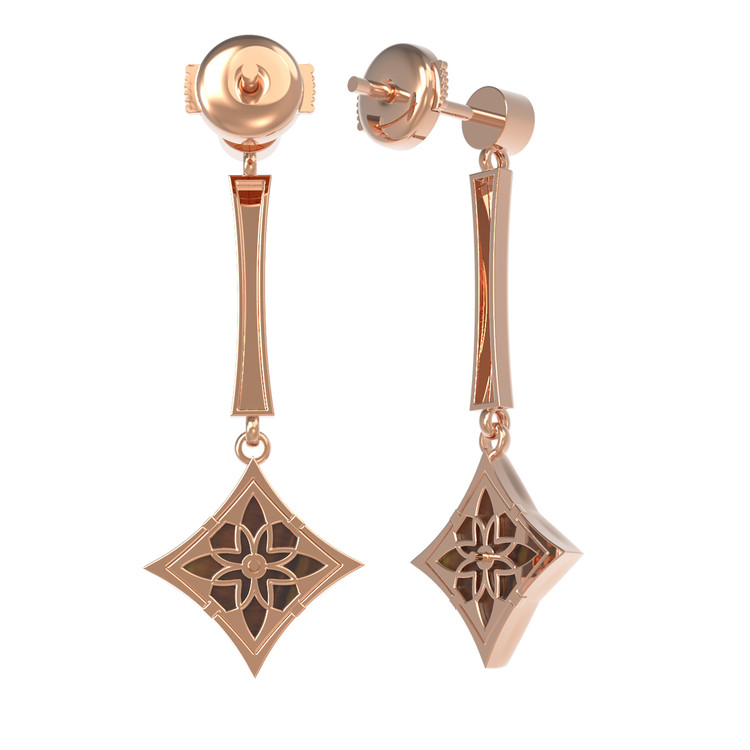 Серьги из золота c фианитом и тигровым глазом