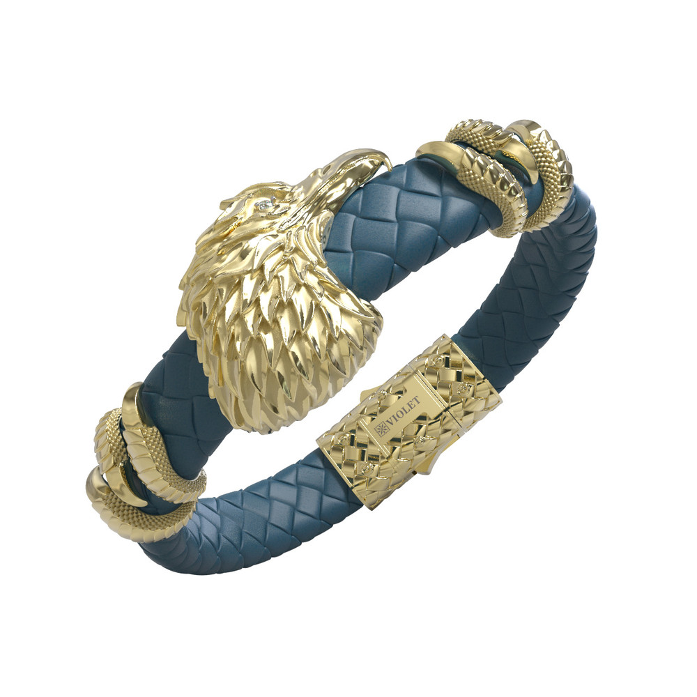 Браслет из лимонного золота c бриллиантами и кожаным шнурком