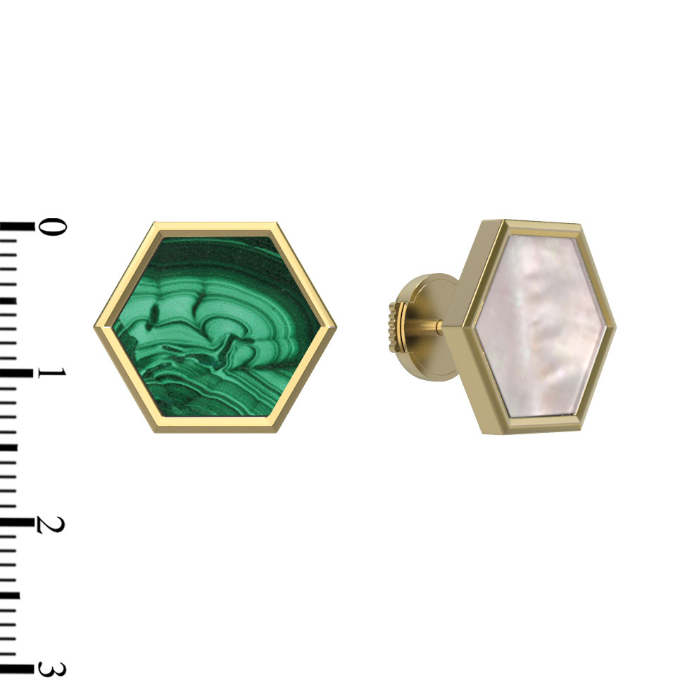 Серьги из лимонного золота c малахитом и перламутром