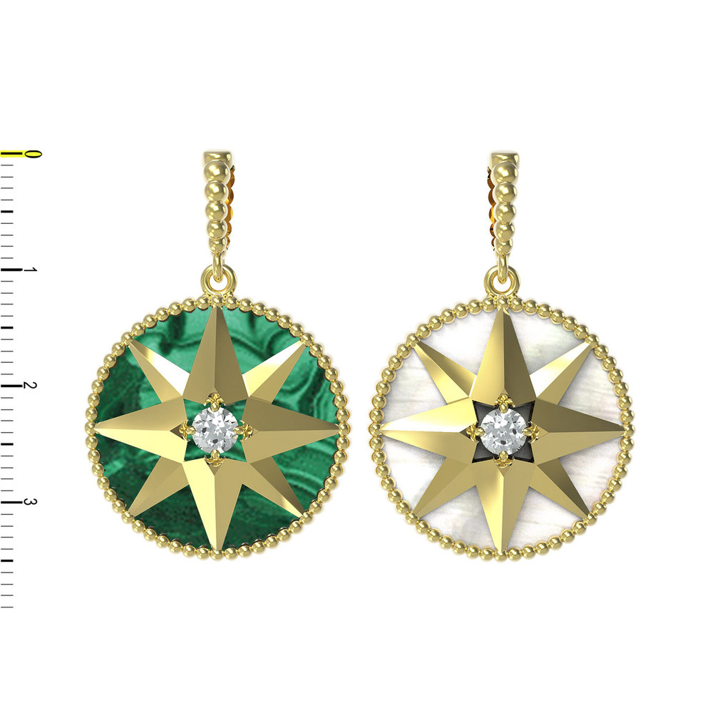 Подвеска из лимонного золота c фианитом, малахитом и перламутром