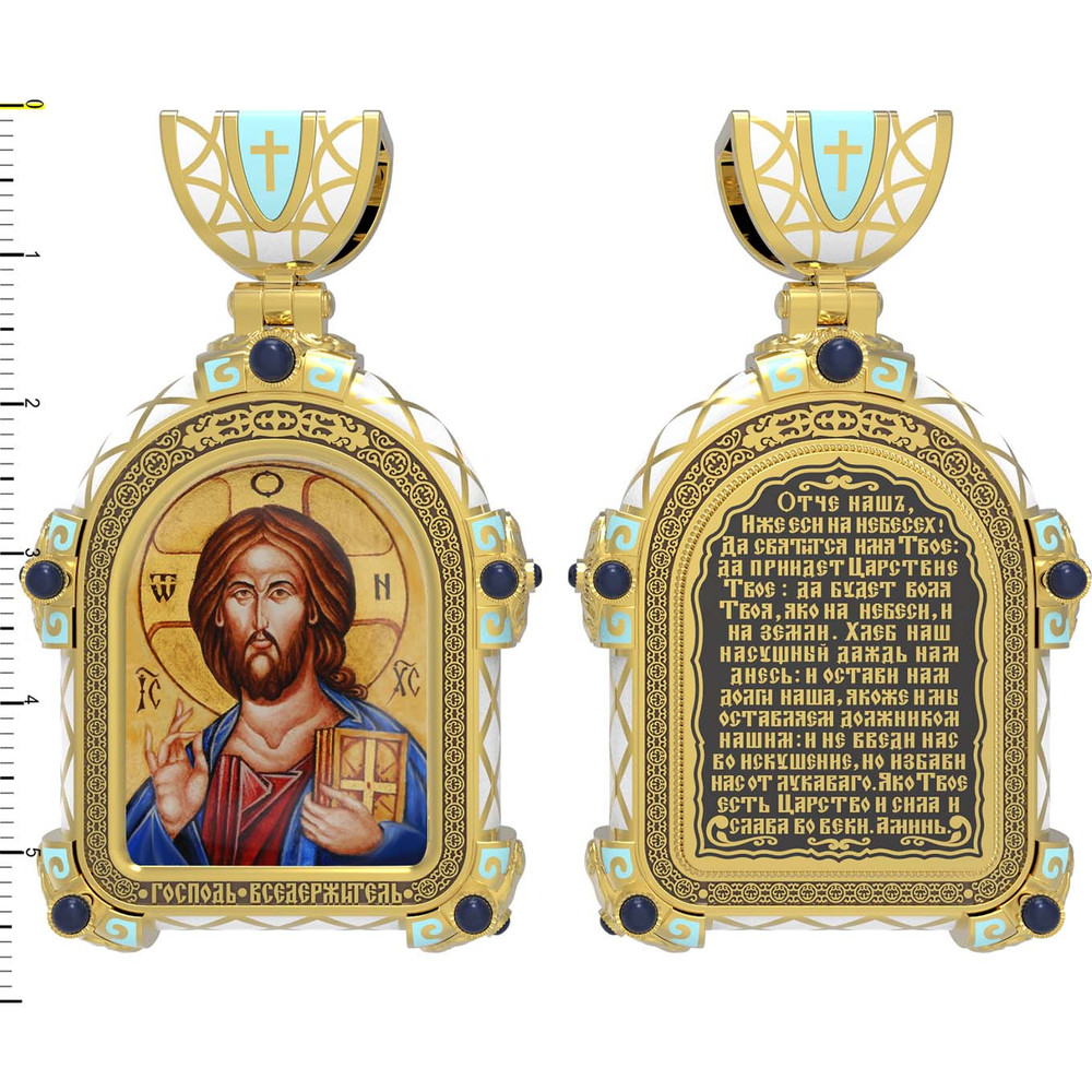 Образок из лимонного золота c эмаль , иконописью и темперой