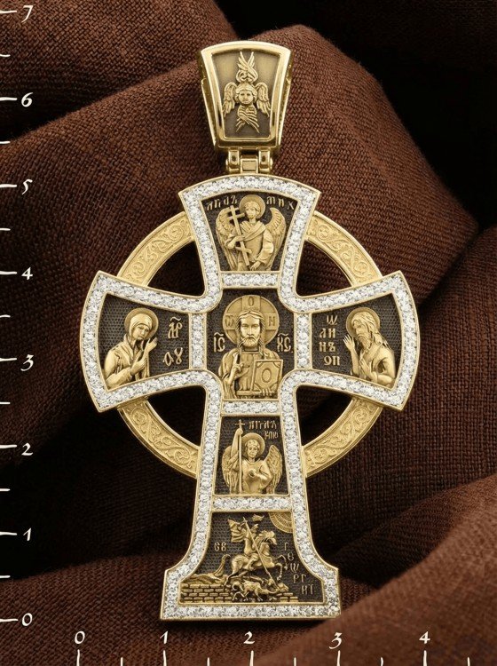 Крест из лимонного золота c эмалью и бриллиантами