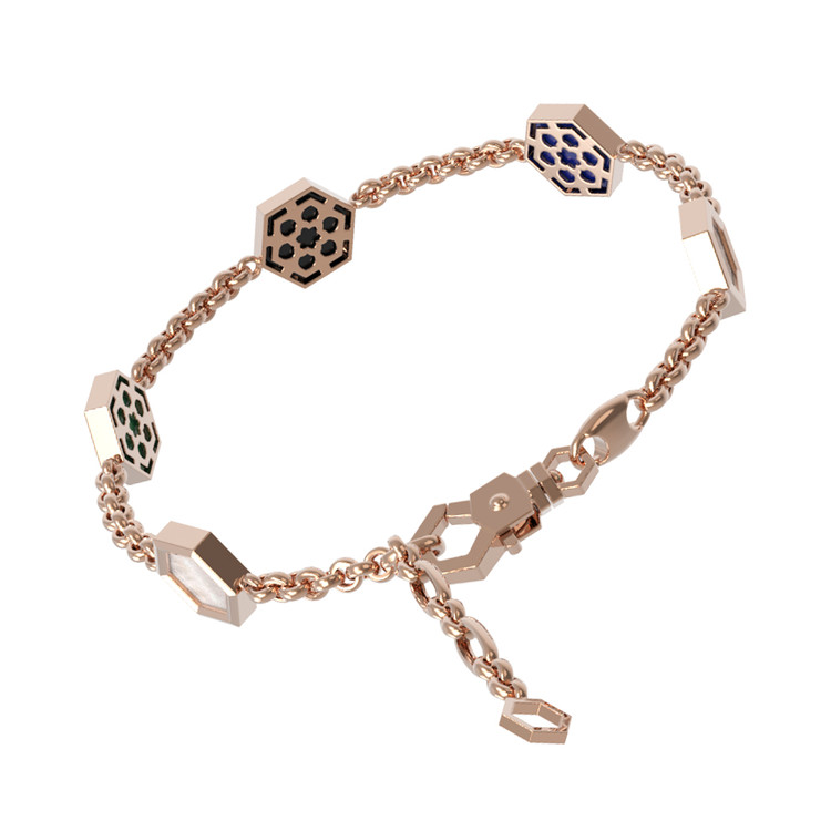 Браслет из золота c ониксом, лазуритом, малахитом и перламутром