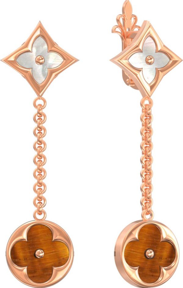 Серьги из золота c тигровым глазом и перламутром