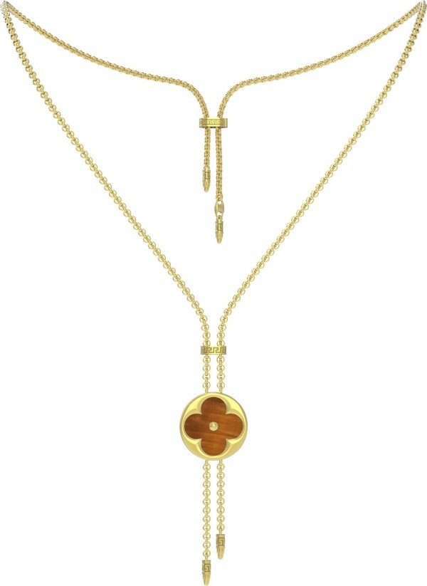 Колье из лимонного золота c тигровым глазом и перламутром