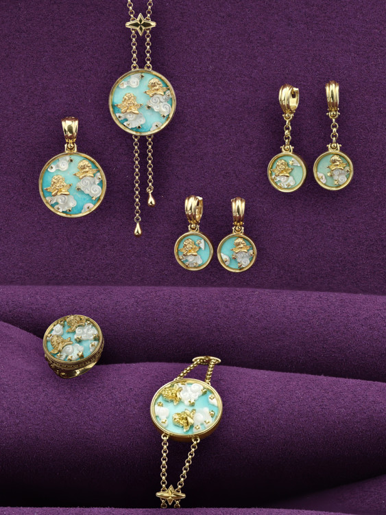 Колье из лимонного золота c бирюзой и перламутром