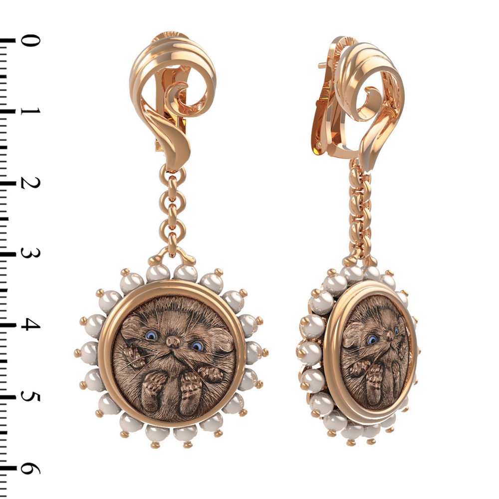 Серьги из золота c эмаль и жемчугом