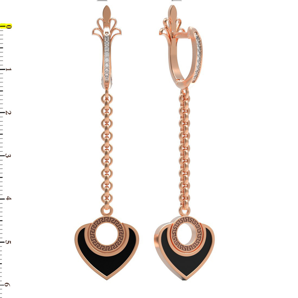 Серьги из золота c фианитом и ониксом