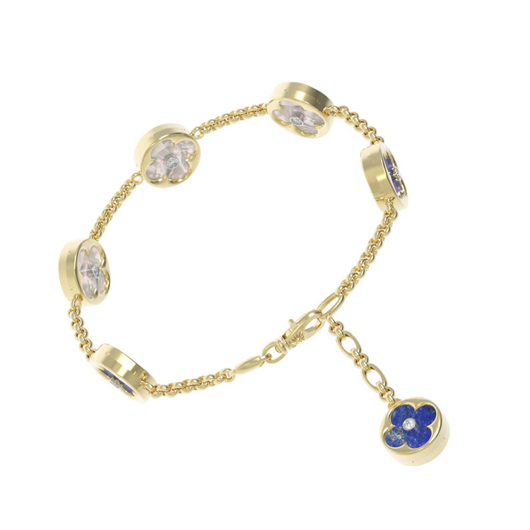 Браслет из лимонного золота c бриллиантами, лазуритом и перламутром
