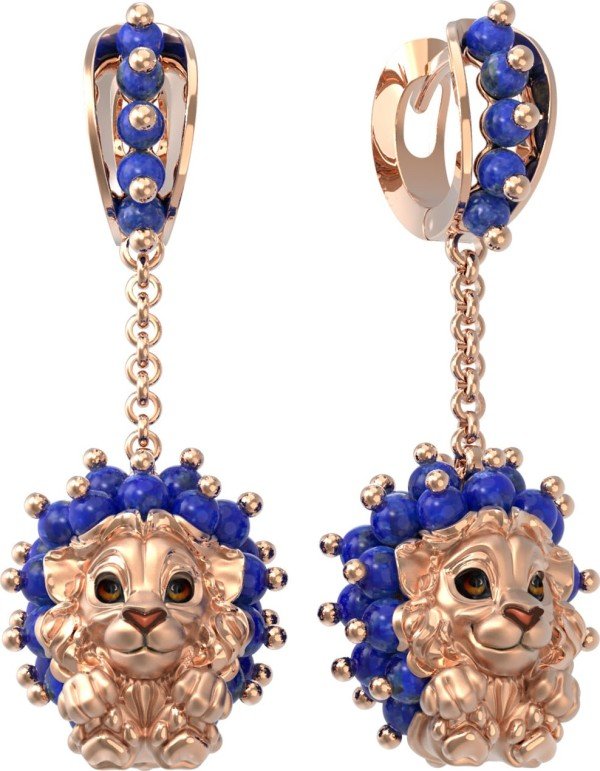 Серьги из золота 585 пробы c эмалью и лазуритом