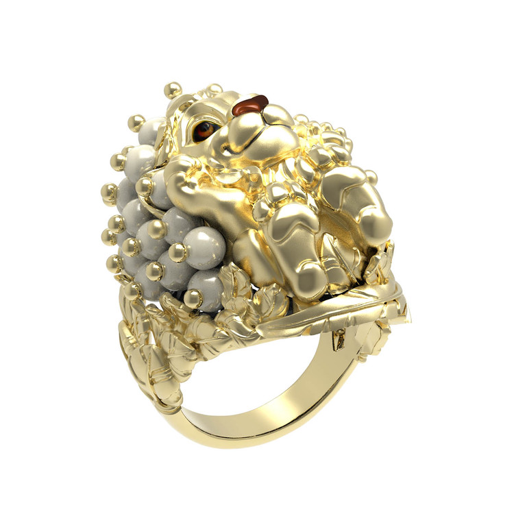 Кольцо из лимонного золота c эмаль и жемчугом