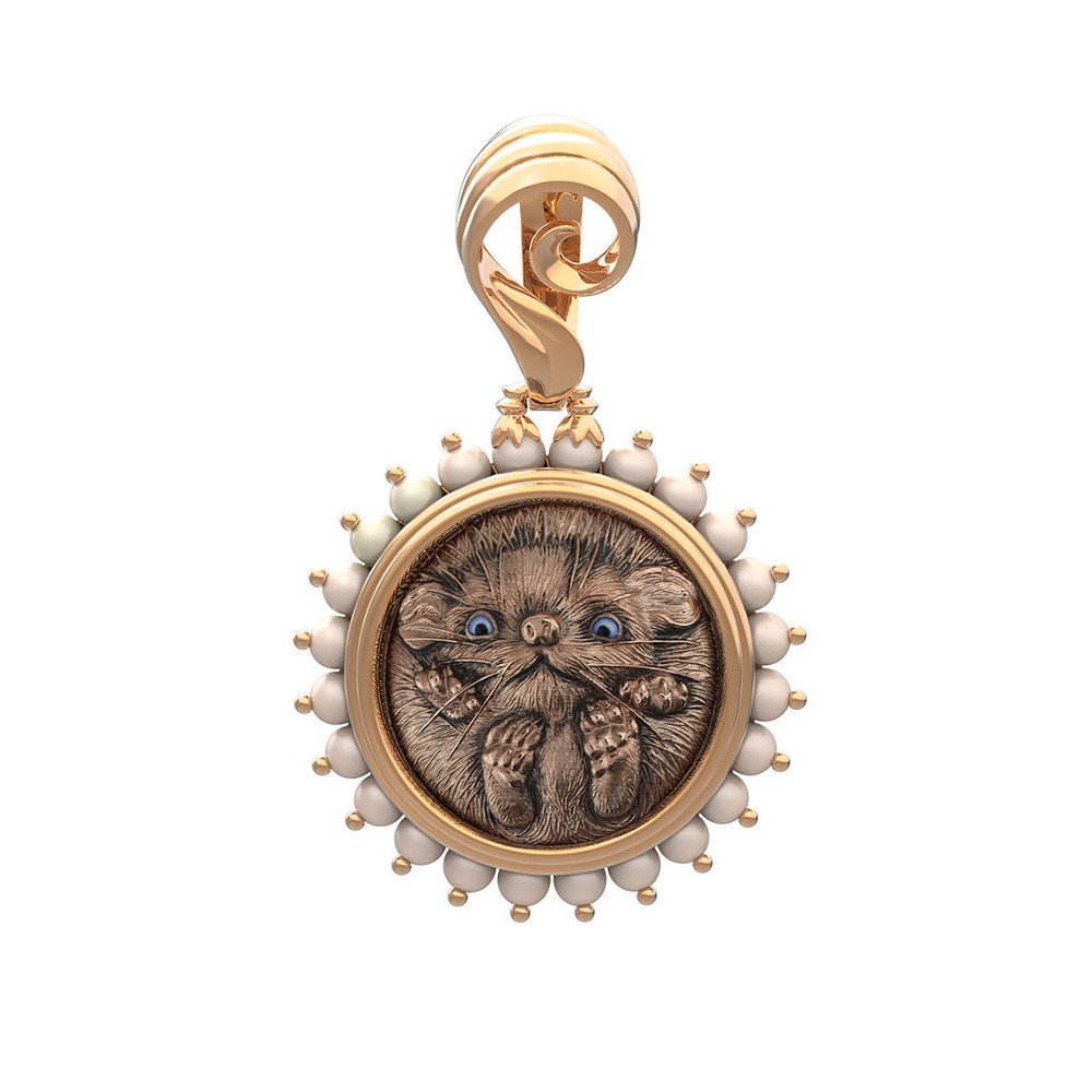 Подвеска из золота c эмаль и жемчугом