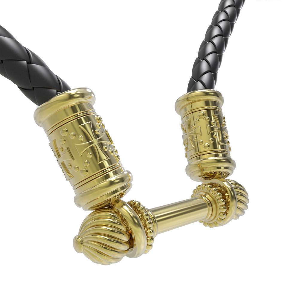 Шнурок кожаный из лимонного золота c кожаным шнурком