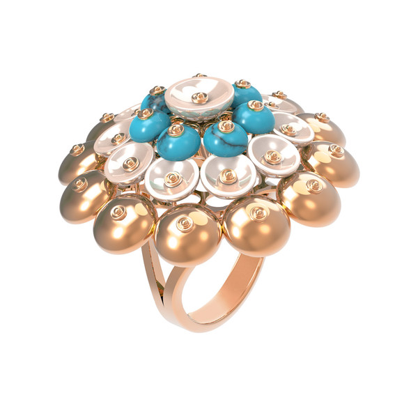 Кольцо из золота c бирюзой и перламутром