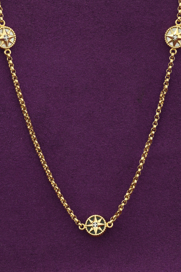 Колье из лимонного золота c бриллиантами, ониксом и перламутром