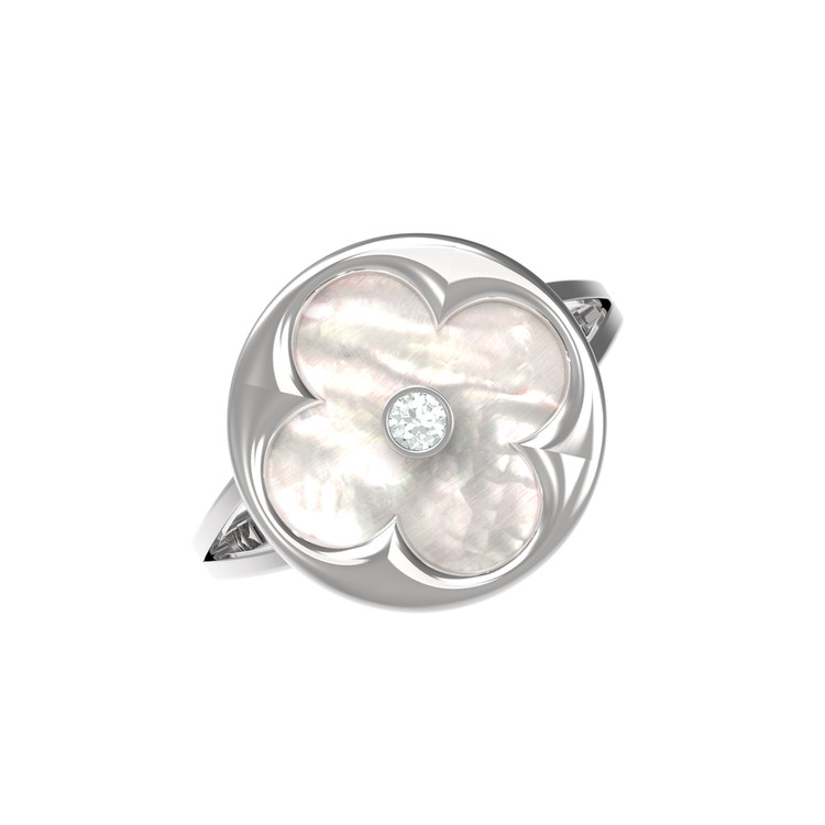 Кольцо из белого золота c бриллиантами и перламутром