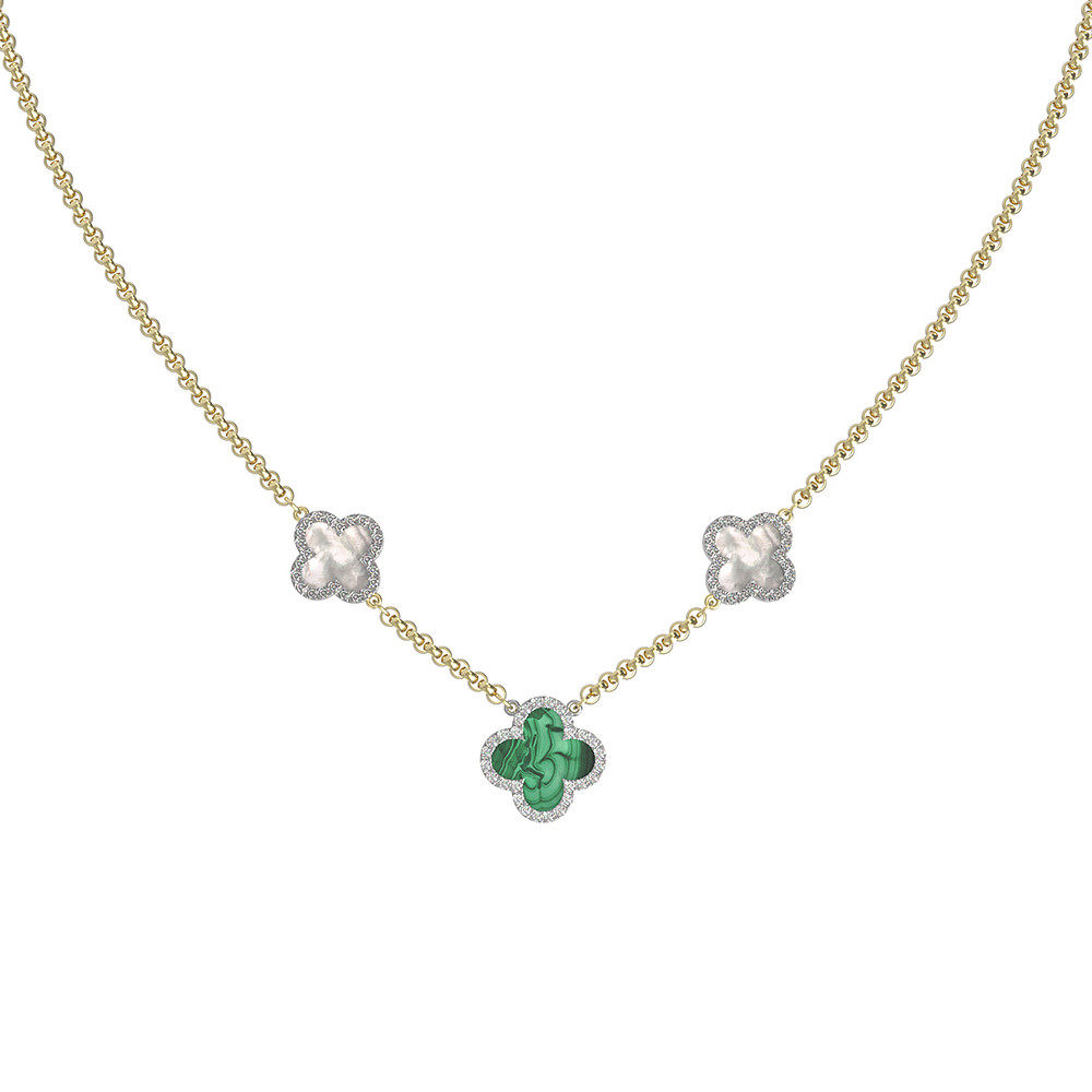 Колье из лимонного золота c бриллиантами, малахитом и перламутром