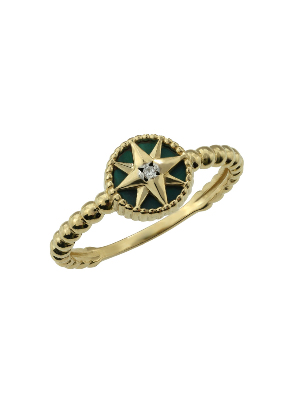Кольцо из лимонного золота c бриллиантами и малахитом