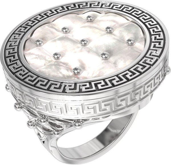 Кольцо из белого золота c эмаль и перламутром