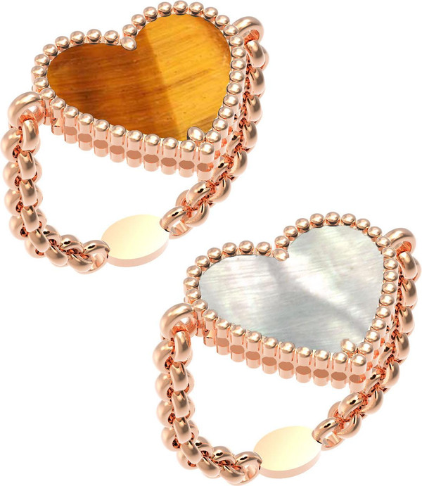 Кольцо из золота c тигровым глазом и перламутром