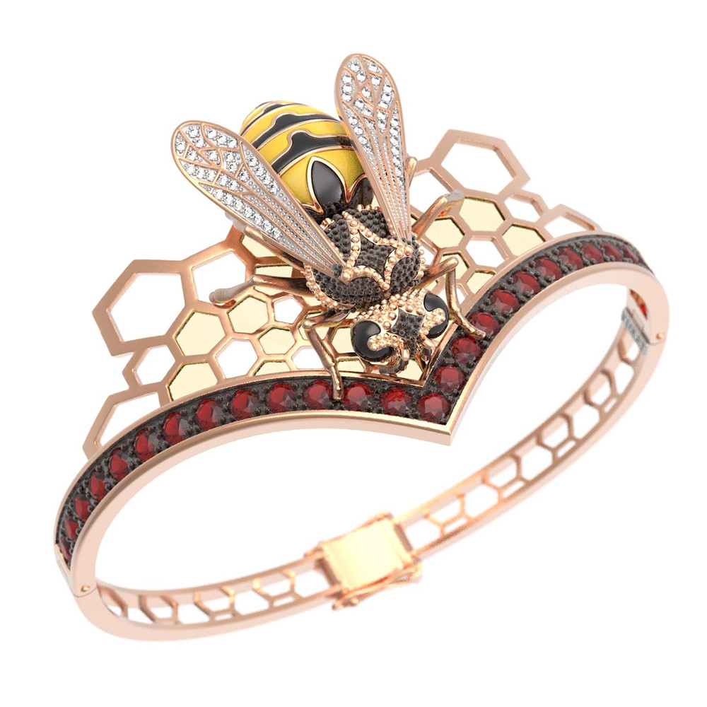 Браслет из золота c эмаль , фианитом, гранатом и эмалью