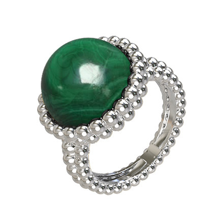 Кольцо из белого золота c малахитом