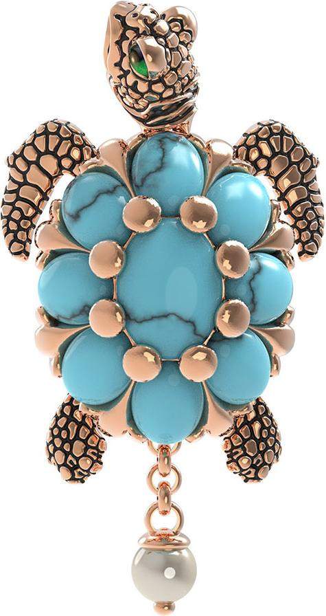 Подвеска из золота c эмаль , жемчугом и бирюзой