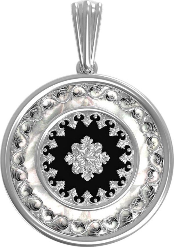 Подвеска из белого золота c ониксом и перламутром