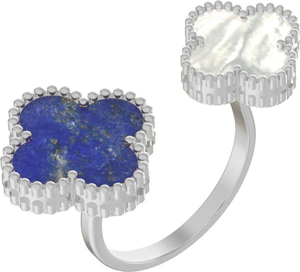 Кольцо из белого золота c лазуритом и перламутром