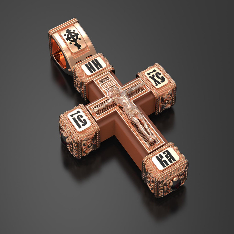 Крест из золота c эмаль , ониксом и деревом груши