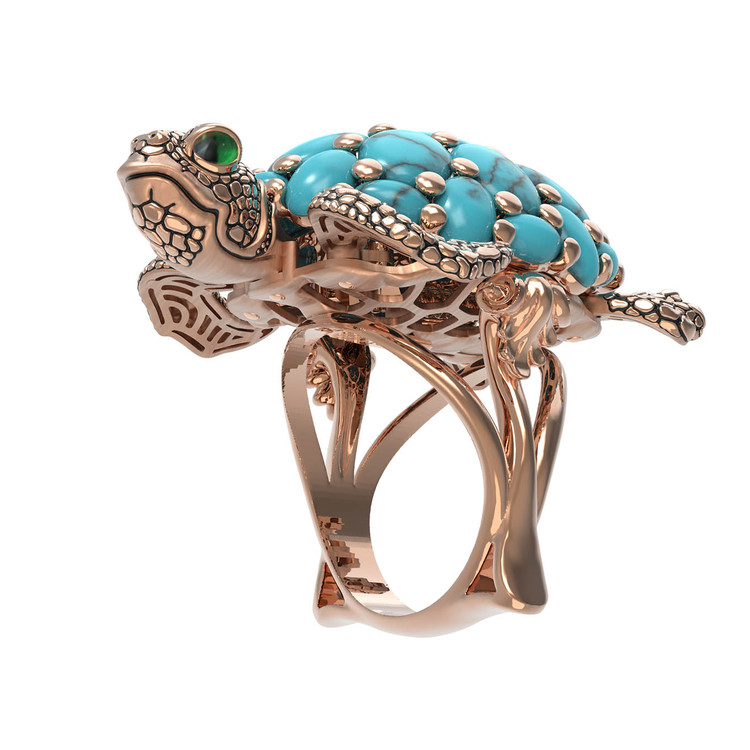 Кольцо из золота c эмаль и бирюзой