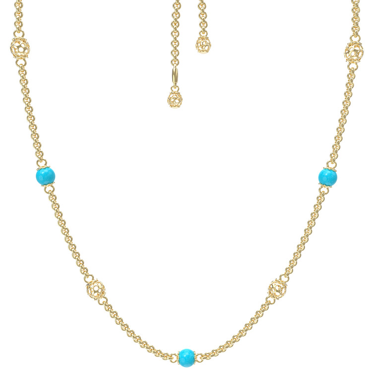 Колье из лимонного золота c бирюзой