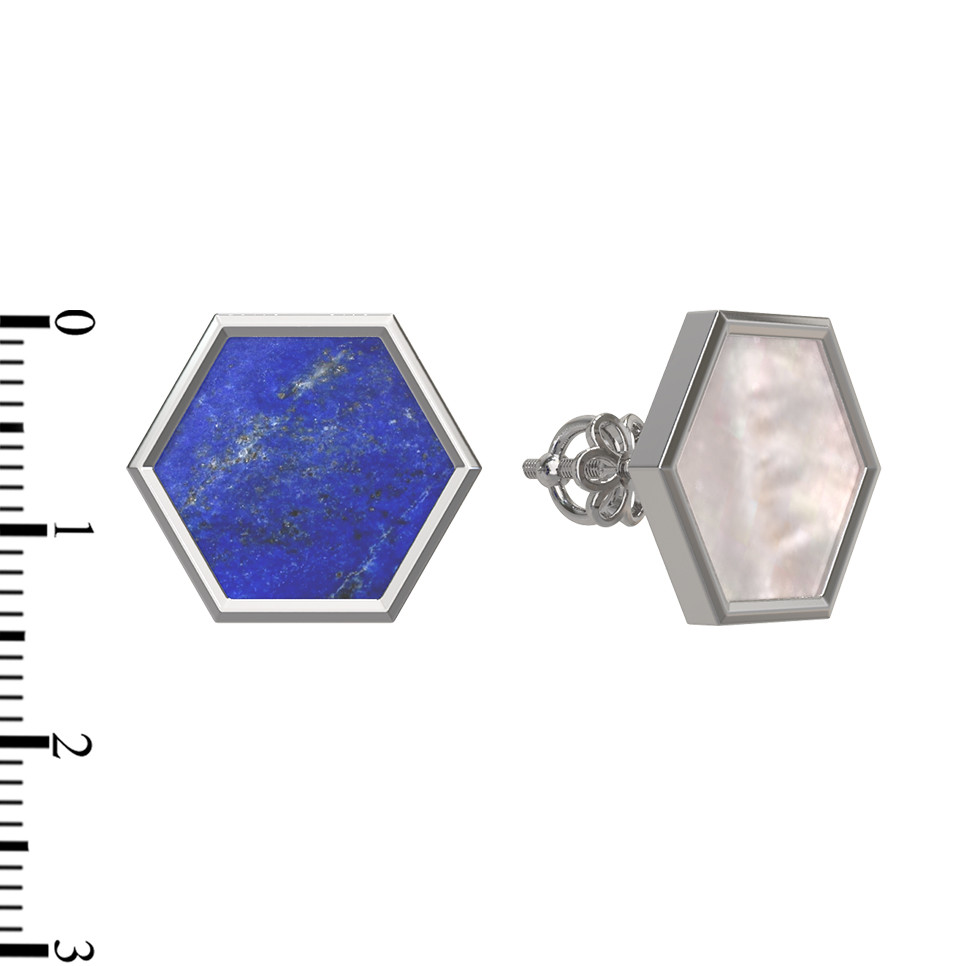 Серьги из белого золота c лазуритом и перламутром