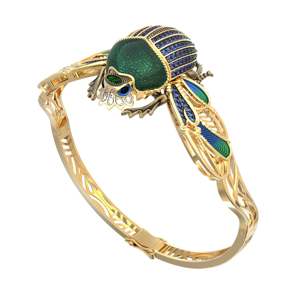 Браслет из лимонного золота c эмаль , фианитом, турмалином и эмалью