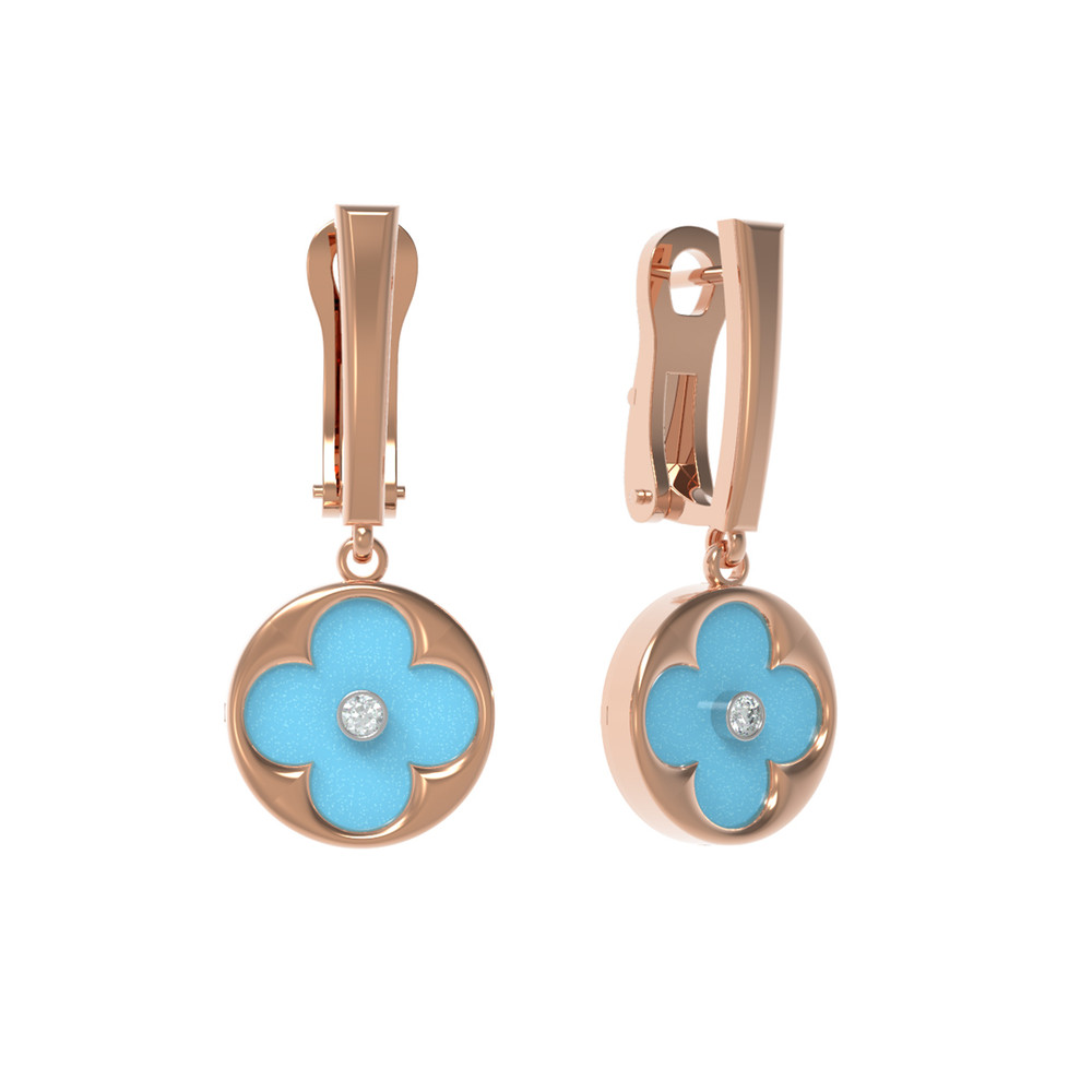 Серьги из золота c бриллиантами и бирюзой