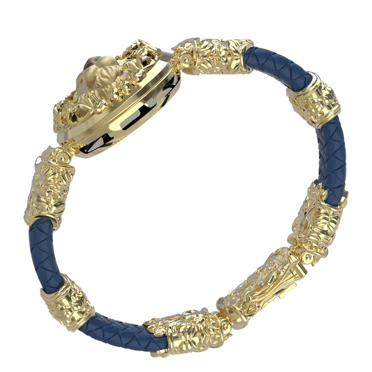 Браслет из лимонного золота c эмаль , кожаным шнурком и ониксом