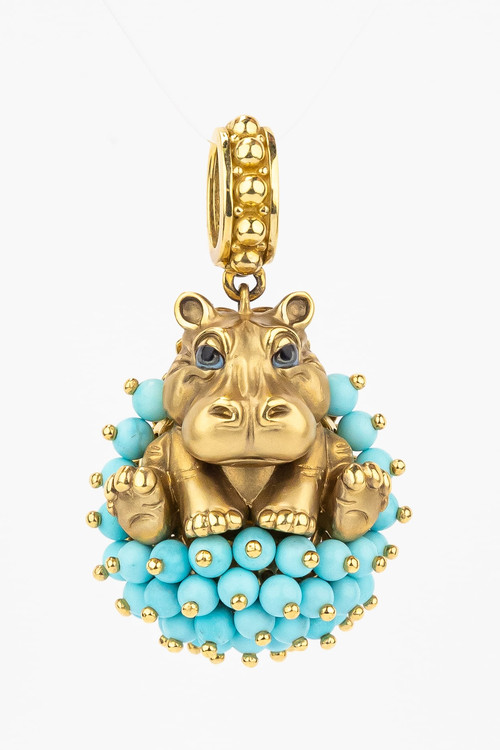 Подвеска из лимонного золота c эмаль и бирюзой