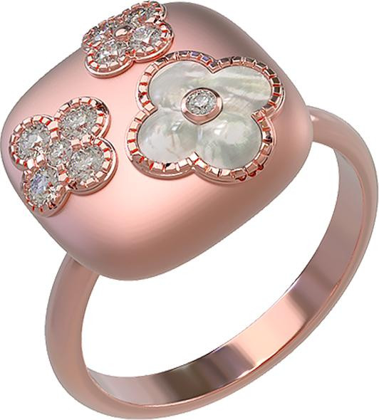 Кольцо из розового золота c бриллиантами и перламутром