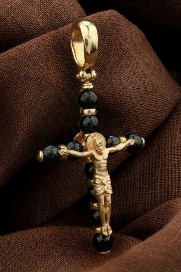 Крест из лимонного золота c ониксом