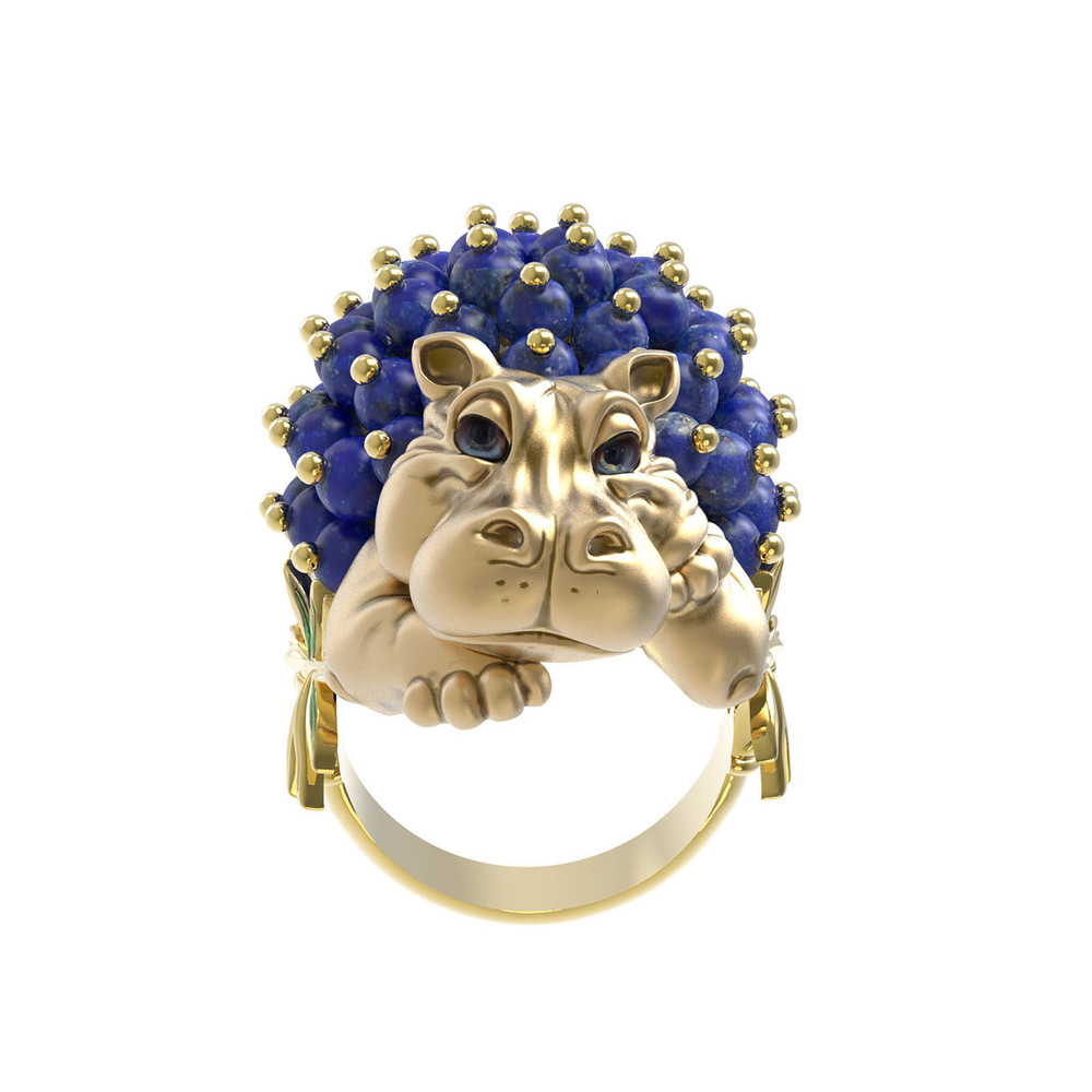 Кольцо из лимонного золота c эмаль и лазуритом