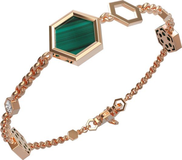 Браслет из золота 585 пробы c бриллиантами, малахитом и перламутром