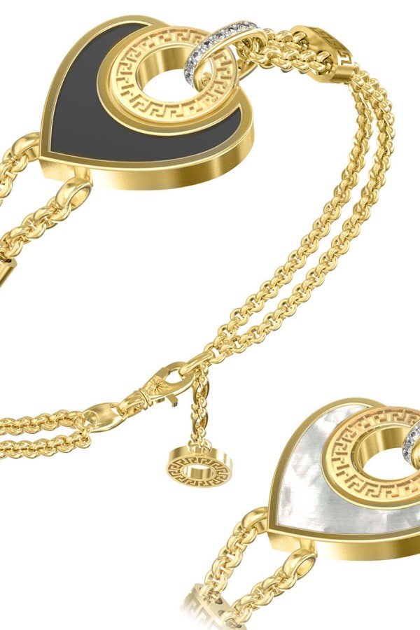 Браслет из лимонного золота c фианитом, ониксом и перламутром