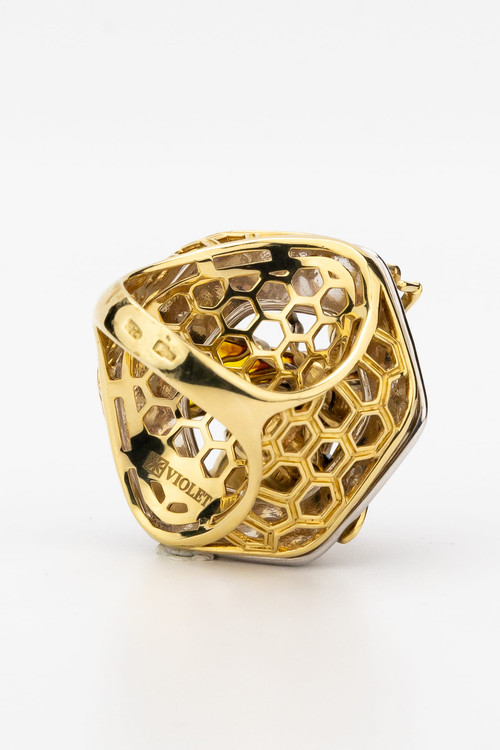 Кольцо из лимонного золота c эмаль , ониксом и эмалью