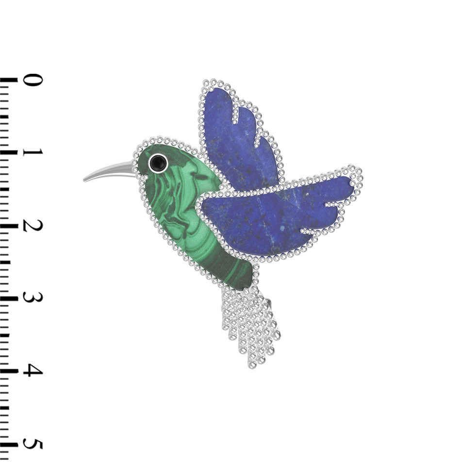 Брошь из белого золота c эмаль , лазуритом и малахитом