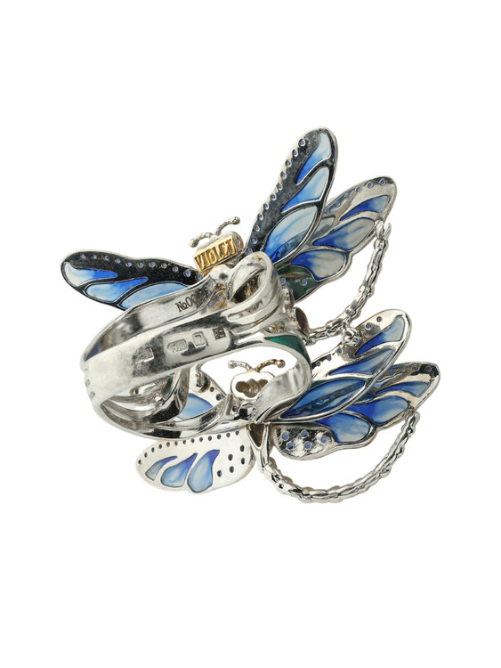 Кольцо из белого золота c сапфиром и эмалью