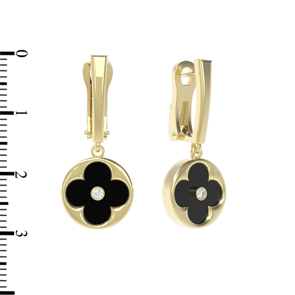 Серьги из лимонного золота c бриллиантами и ониксом